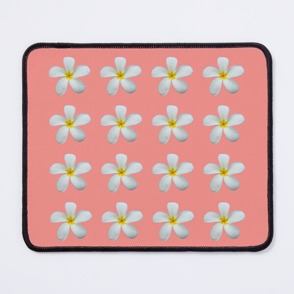 Item preview, White Frangipani Flowers with coral background | Australian tropical flowers designed and sold by Lindsay Marie Patterns.