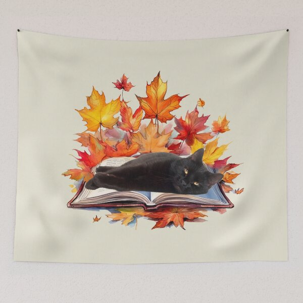 Item preview, Autumn Cat and Books designed and sold by HappyLifeCreate.