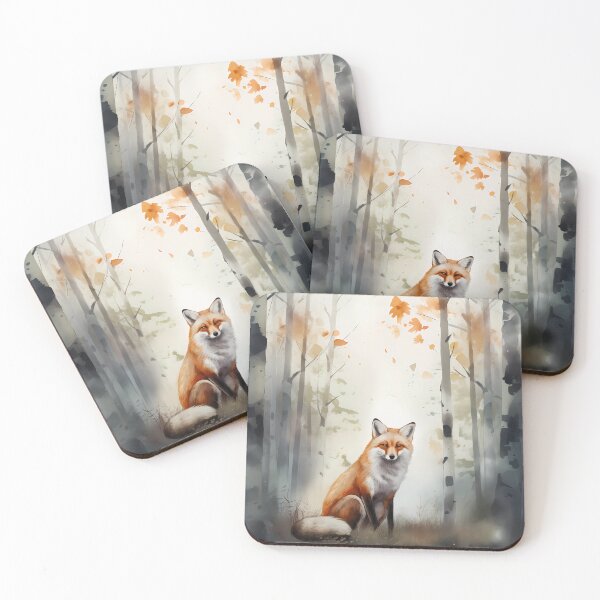 Item preview, In the Heart of Autumn: A Captivating Watercolor Depiction of a Red Fox Amidst the Birch Trees, Fixing its Gaze Upon You designed and sold by EmeraldeaArt.
