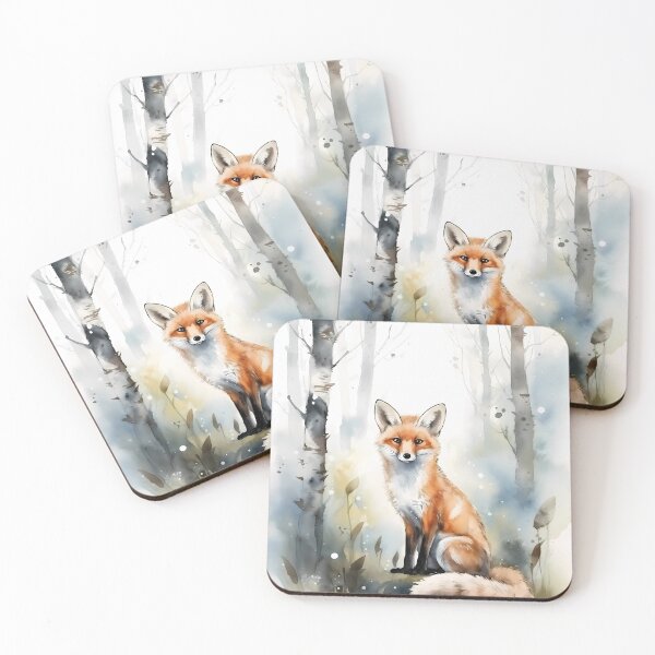 Item preview, Captivating Fox Amidst a Tranquil Birch Forest: A Serene Aquarelle Painting Perfect for Nature Enthusiasts and Wildlife Lovers designed and sold by EmeraldeaArt.