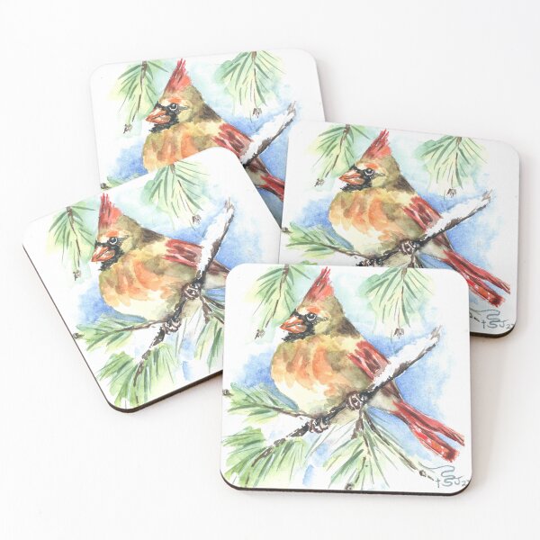 Item preview, Female Cardinal on Snowy Pine Tree Branch  designed and sold by Sherry Jarvis.