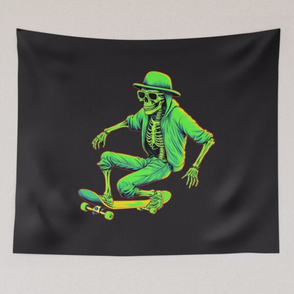Item preview, Neon Green Skeleton Skateboarding Art: Electrifying Bones on Wheels designed and sold by TEEJAMBOREE.
