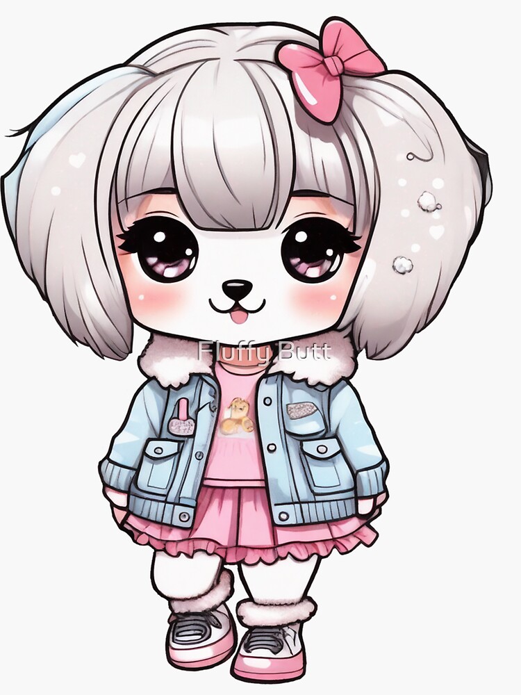 Thumbnail 3 of 3, Sticker, Harajuku Puppy: Adorable Fashionista designed and sold by Vtraveling.