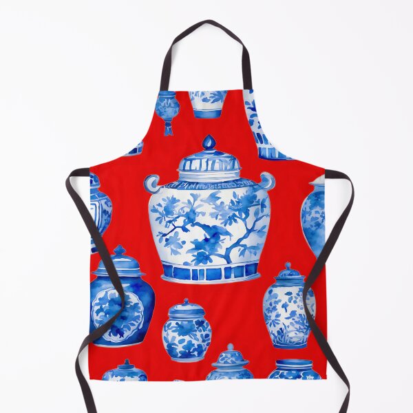 Item preview, Blue and white chinoiserie jars on red designed and sold by SophieClimaArt.