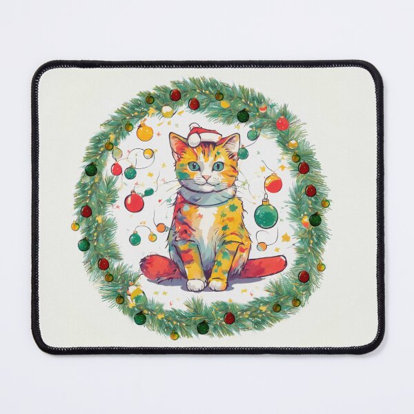 Item preview, Cute Christmas Cat in the Snow Trees Watercolor Painting designed and sold by MyArt23.