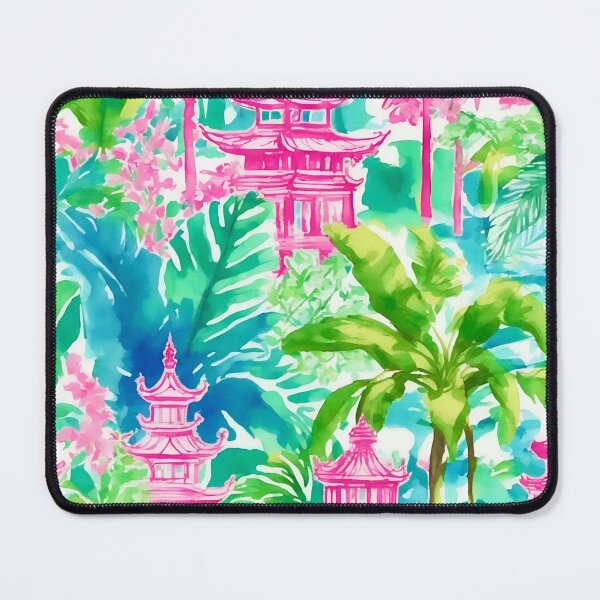 Item preview, Preppy pink and green pagoda garden watercolor designed and sold by SophieClimaArt.