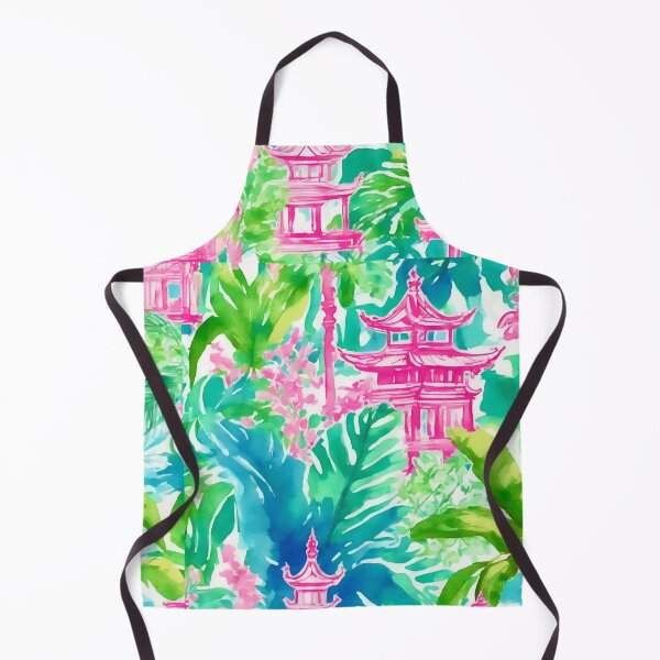 Item preview, Preppy pink and green pagoda garden watercolor designed and sold by SophieClimaArt.