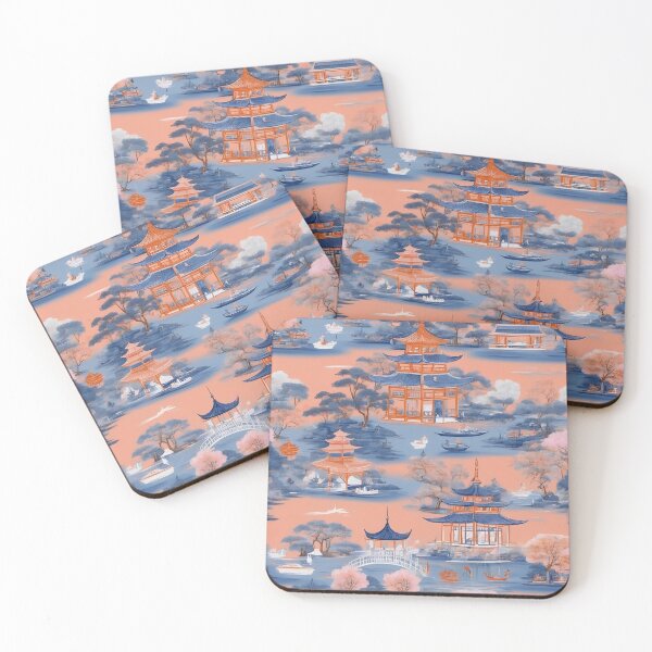 Item preview,  Orange and blue chinoiserie pattern designed and sold by SophieClimaArt.