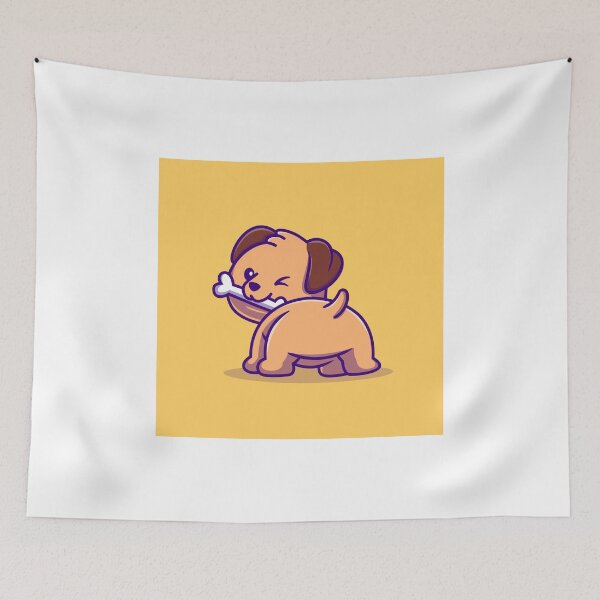 Item preview, Playful Pooch Nibbling a Bone: Cartoon Vector Icon designed and sold by hjian8219.