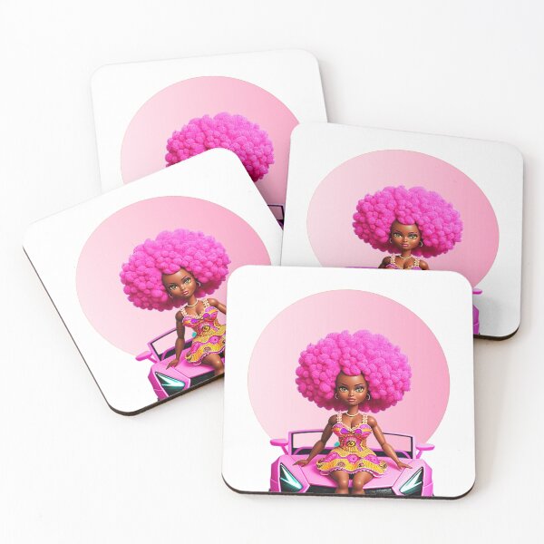 Item preview, Black Doll with Afro Curls in African Print Dress on Pink Lamborghini by Pink Halo designed and sold by gyrate.