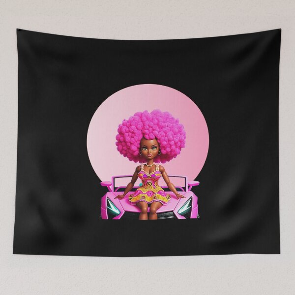 Item preview, Black Doll with Afro Curls in African Print Dress on Pink Lamborghini by Pink Halo designed and sold by gyrate.