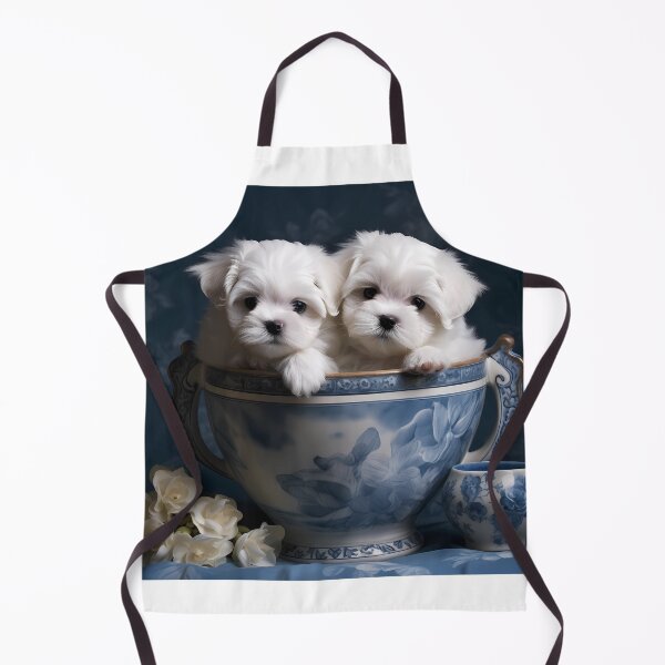 Item preview, white maltese puppies in a blue willow style tea cup designed and sold by Kristylynn757.