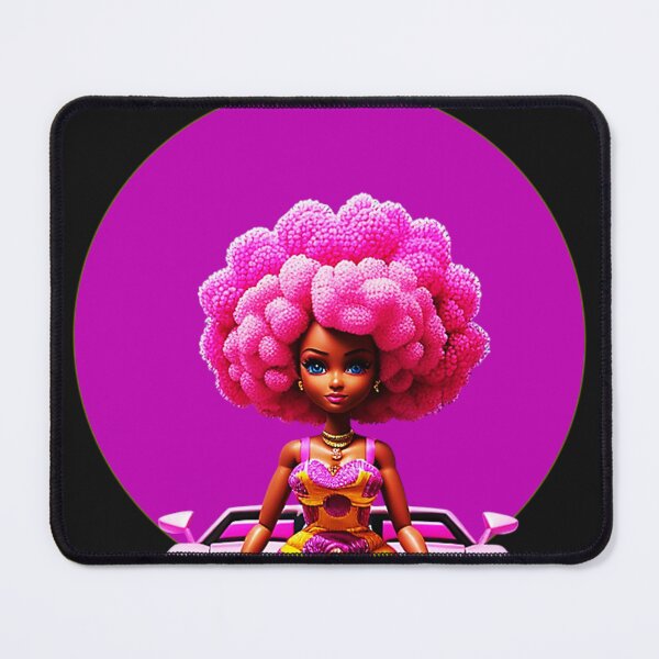 Item preview, Black Doll with Afro Curls in African Print Dress on Pink Lamborghini by Purple Halo designed and sold by gyrate.