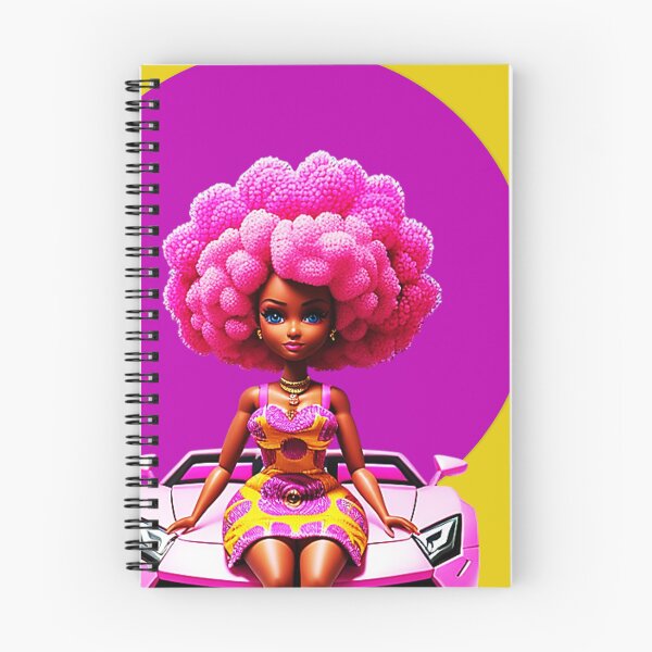 Item preview, Black Doll with Afro Curls in African Print Dress on Pink Lamborghini by Purple Halo designed and sold by gyrate.