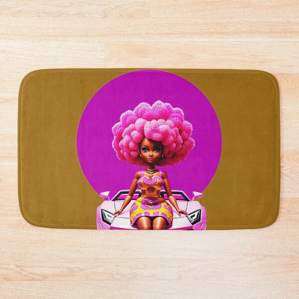 Item preview, Black Doll with Afro Curls in African Print Dress on Pink Lamborghini by Purple Halo designed and sold by gyrate.