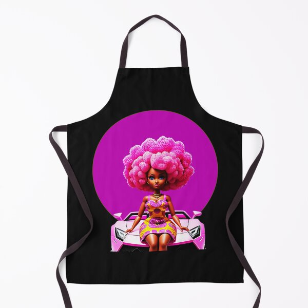 Item preview, Black Doll with Afro Curls in African Print Dress on Pink Lamborghini by Purple Halo designed and sold by gyrate.