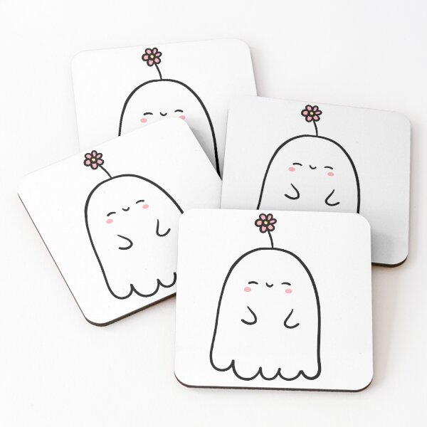 Item preview, Kawaii smiling ghost with a flower headband designed and sold by Ameliafavs.