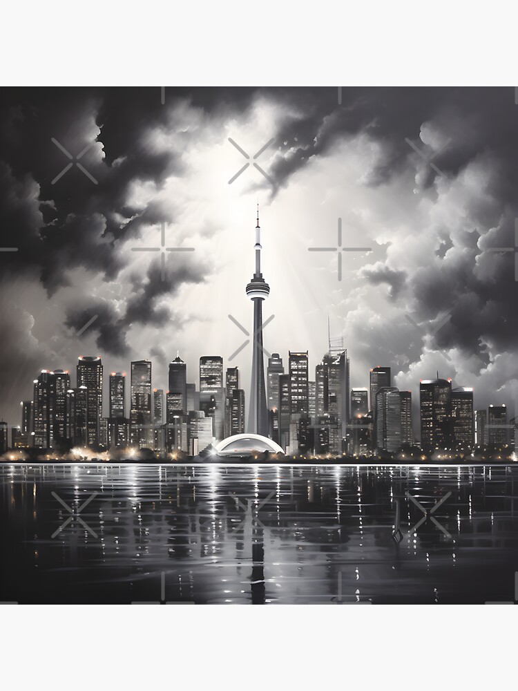 Peinture l huile d horizon de Toronto noir et blanc Sticker