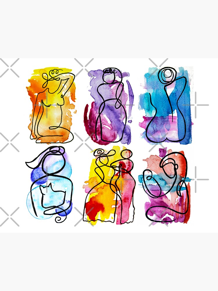 Thumbnail 3 of 3, Sticker, Colorful Women Existing in Lines designed and sold by ThespisMedia.