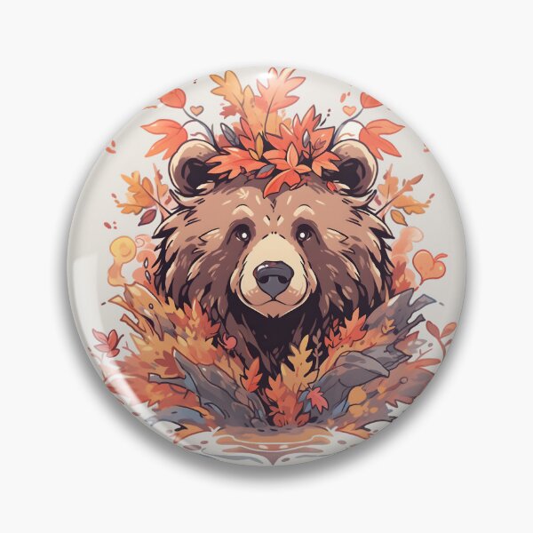 Item preview, Happy Brown Bear in Fall Leafy Surroundings designed and sold by InkedBeasts.