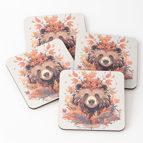 Item preview, Happy Brown Bear in Fall Leafy Surroundings designed and sold by InkedBeasts.