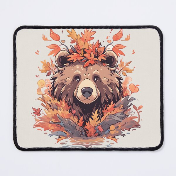 Item preview, Happy Brown Bear in Fall Leafy Surroundings designed and sold by InkedBeasts.