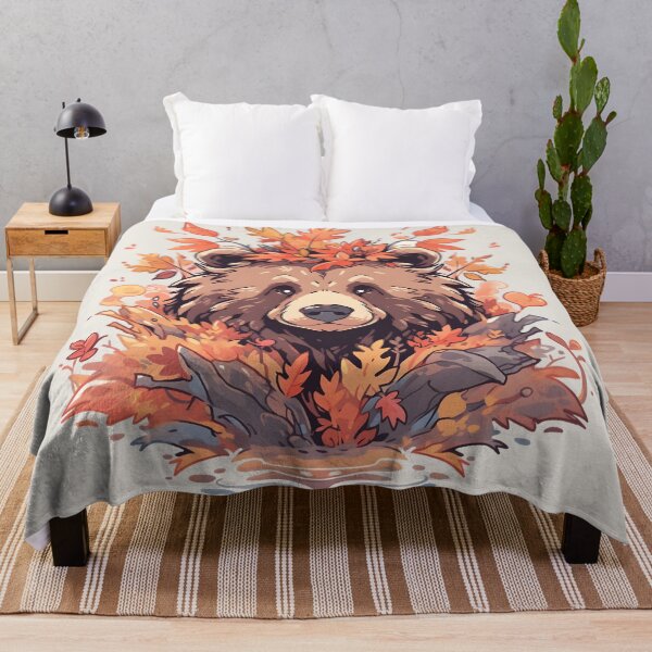 Item preview, Happy Brown Bear in Fall Leafy Surroundings designed and sold by InkedBeasts.
