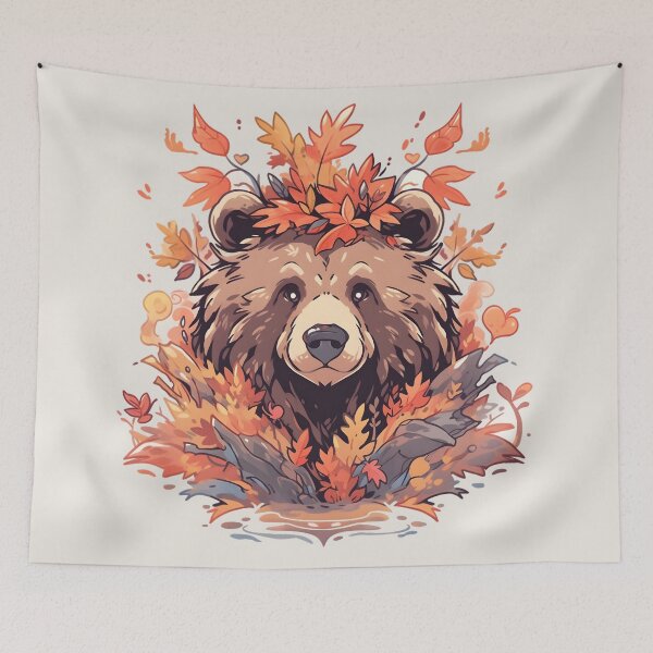 Item preview, Happy Brown Bear in Fall Leafy Surroundings designed and sold by InkedBeasts.