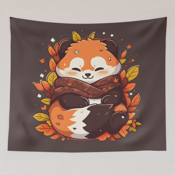 Item preview, Anime Red Panda Smiling in Fall Leaves designed and sold by InkedBeasts.