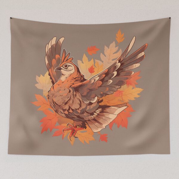 Item preview, Jumping Ruffed Grouse in Fall Foliage designed and sold by InkedBeasts.