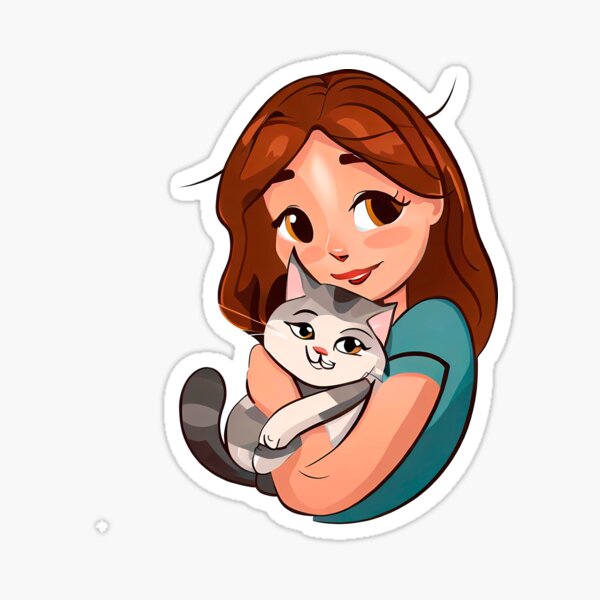 Mother and an adorable cat Sticker