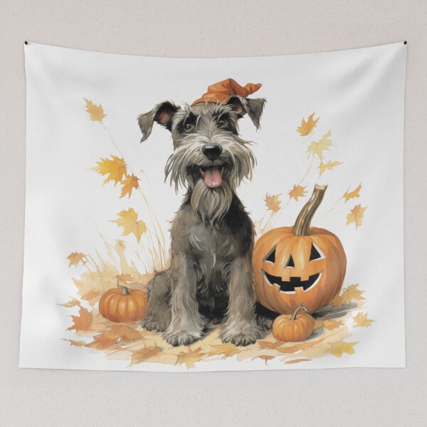 Item preview, Miniature Schnauzer, vintage, illustration, pumpkins, Halloween, watercolor, aquarelle designed and sold by CreativeDecorCo.