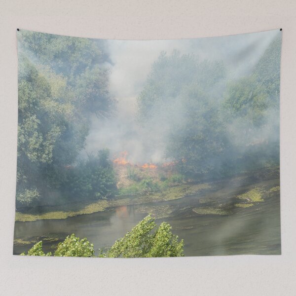 Item preview, Smoke and Flames - Wildfire on the Shore of Maritsa River in Plovdiv Bulgaria designed and sold by Georgia Mizuleva.