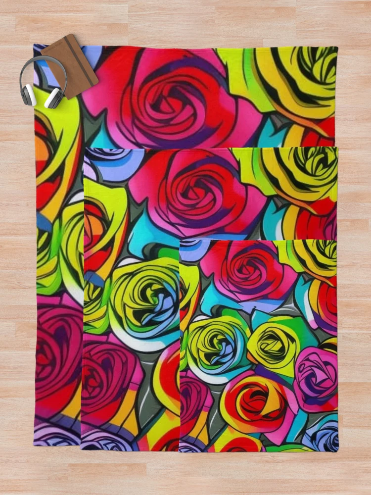 Thumbnail 5 of 6, Throw Blanket, Abstract Colorful Roses Pattern designed and sold by calibrit.
