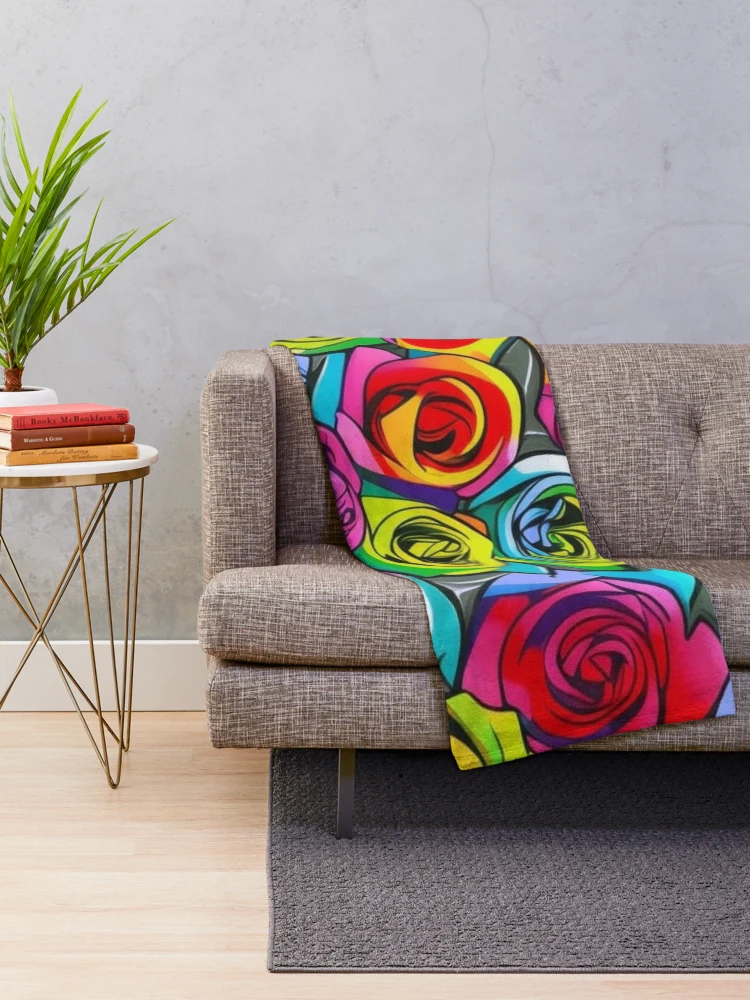 Thumbnail 2 of 6, Throw Blanket, Abstract Colorful Roses Pattern designed and sold by calibrit.