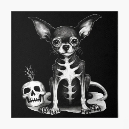 Cute Chihuahua Skeleton with Skull | Art Board Print