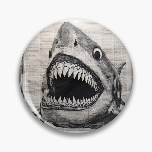 Item preview, Great White Shark - ink drawing on old newspaper designed and sold by Totalthrive.