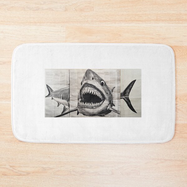 Item preview, Great White Shark - ink drawing on old newspaper designed and sold by Totalthrive.