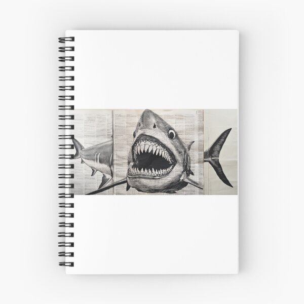 Item preview, Great White Shark - ink drawing on old newspaper designed and sold by Totalthrive.
