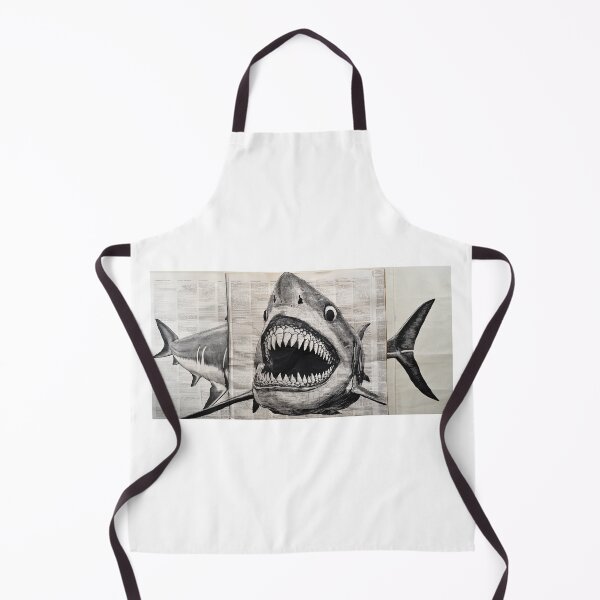 Item preview, Great White Shark - ink drawing on old newspaper designed and sold by Totalthrive.