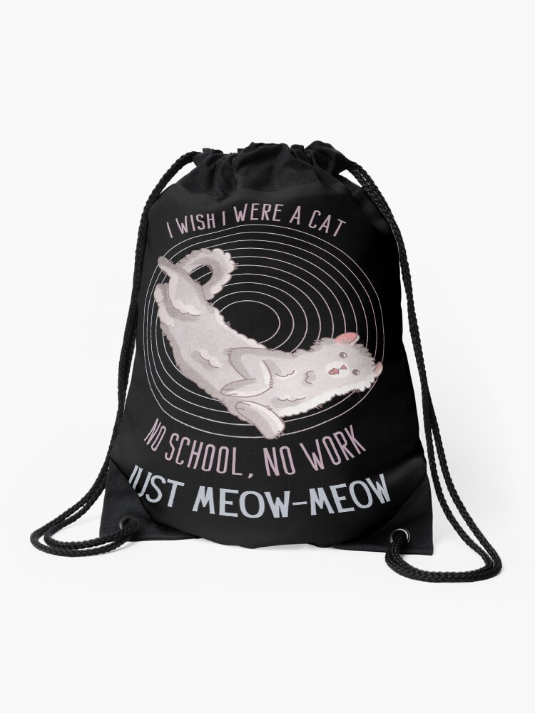 Thumbnail 1 of 3, Drawstring Bag, I wish I were a Cat - American Curl - Cat lovers design designed and sold by FelineEmporium.