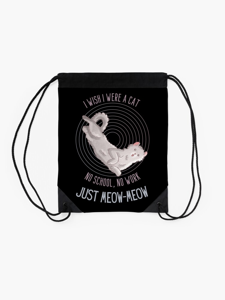Thumbnail 2 of 3, Drawstring Bag, I wish I were a Cat - American Curl - Cat lovers design designed and sold by FelineEmporium.