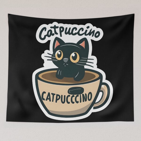 Item preview, Cat puccino - Cute Black kitten Enjoying Catpuccino designed and sold by Adeel Mushtaq.