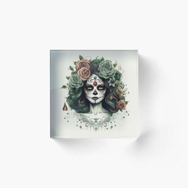 Item preview, A woman with roses in her hair and a Mexican death mask - 02 designed and sold by MadamPaperHazel.