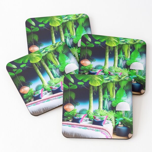Item preview, A beautiful bright bedroom, vibrant green jungle and river flowing designed and sold by M-Y-A-R-T-.