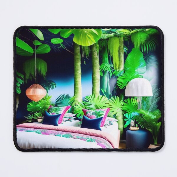 Item preview, A beautiful bright bedroom, vibrant green jungle and river flowing designed and sold by m-y-A-I-A-R-T-.