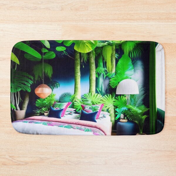 Item preview, A beautiful bright bedroom, vibrant green jungle and river flowing designed and sold by M-Y-A-R-T-.
