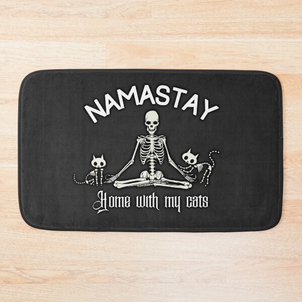 Item preview, Namastay Home With My Cats ;D Skeletons Funny Punny Spooky Season Creepy Cute Namaste Pun Nah Antisocial Cat Lover Halloween Emo Goth Punk White Ghostly Shadow designed and sold by MunsyArt.