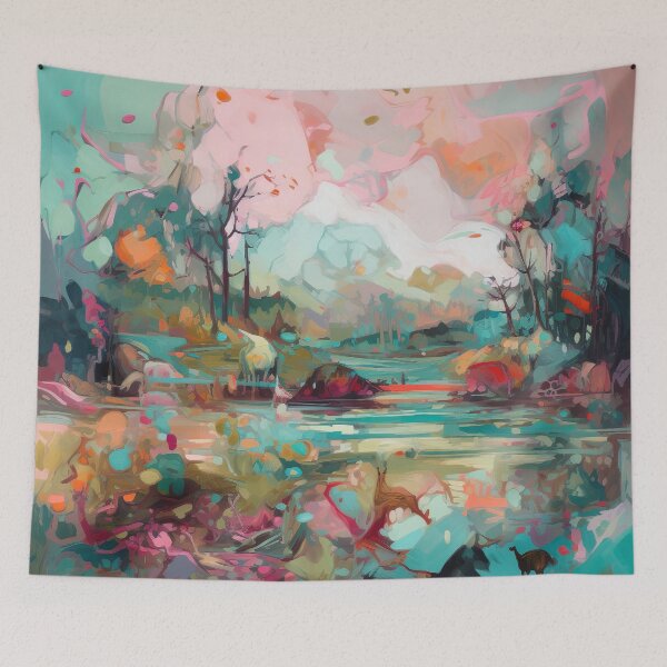 Item preview, Abstract landscape in pinks and blue designed and sold by baheeya.