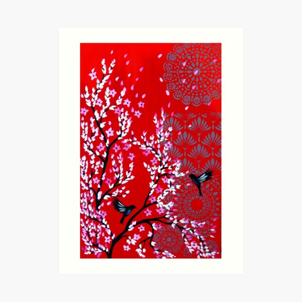 Red cherry blossom Art Print